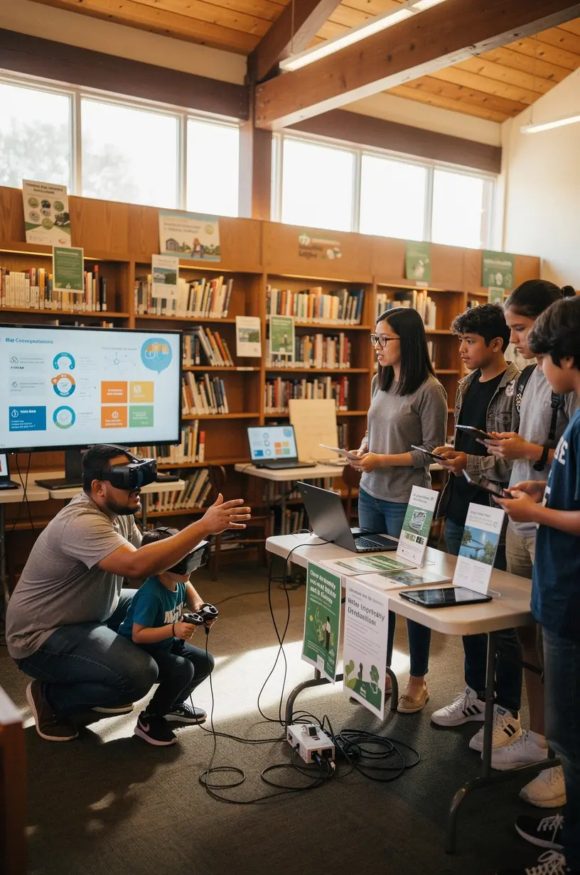 Community members collaborating on a local technology project in a neighborhood setting